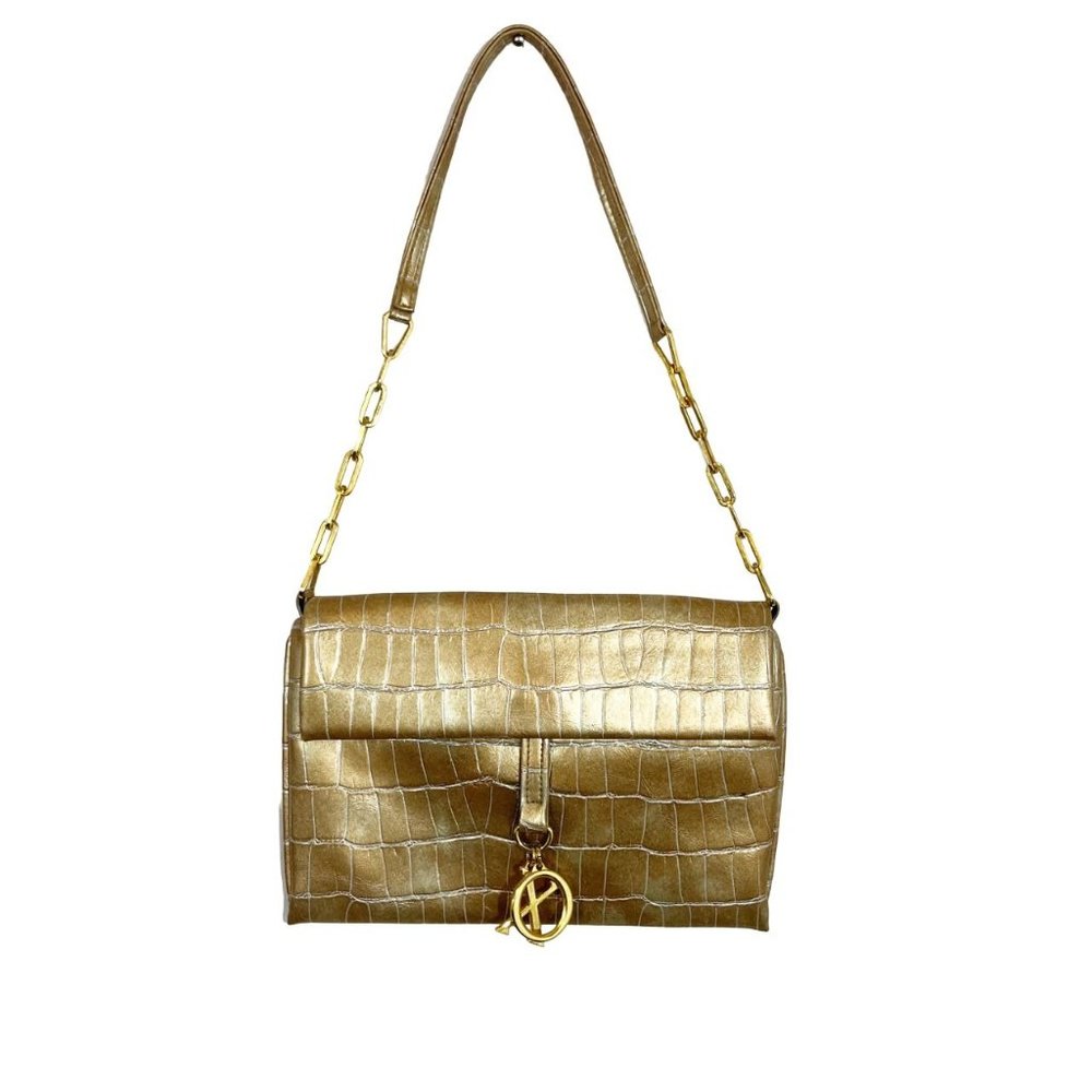 Y2K XOXO Gold Reptile Textured Chain Link Shoulder Mini Bag Micro Purse